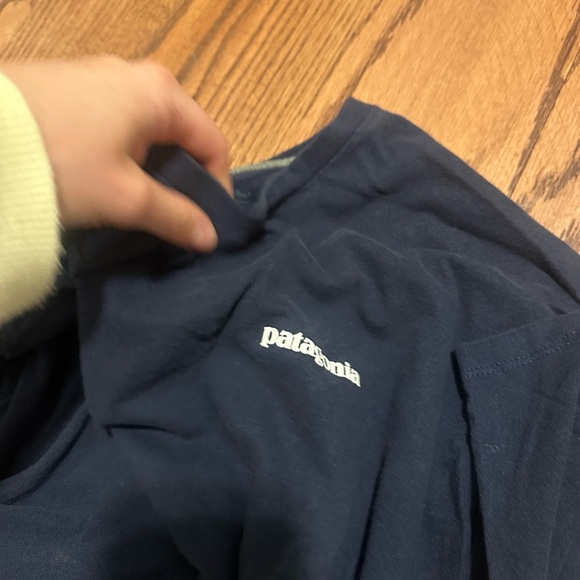 Patagonia Navy Logo Tee with Gray Neck Trim - Picture 5 of 5